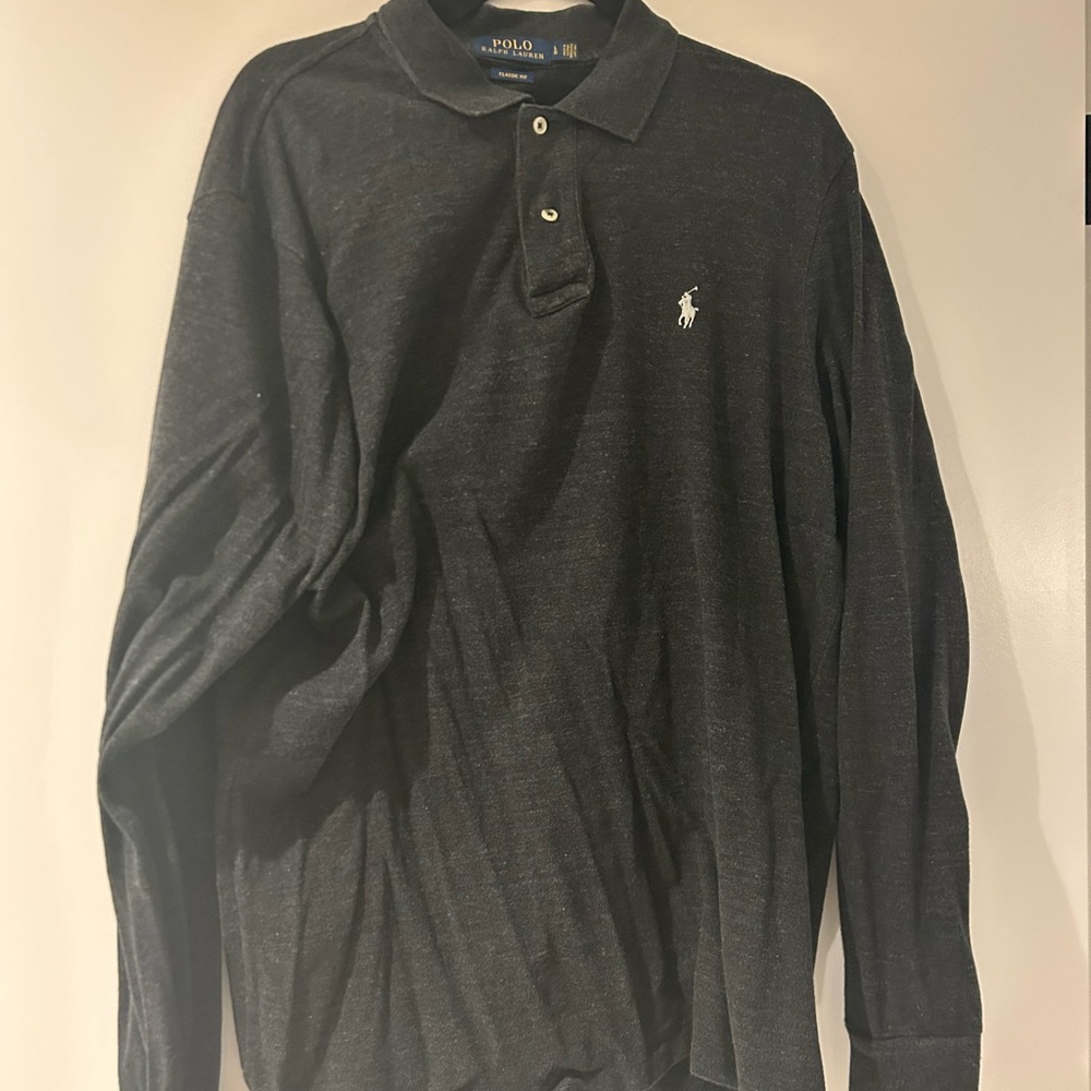 Ralph Lauren Men's Long Sleeve Charcoal Polo Shirt